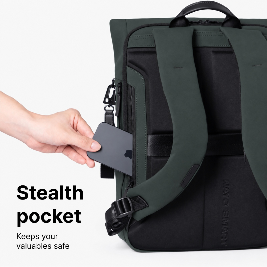 Herman Pro in Ash Green: Rear security pocket
