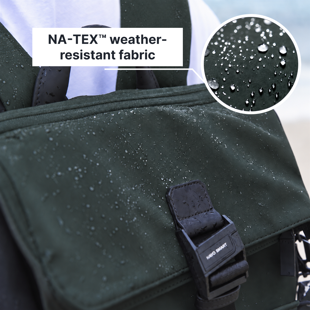 Herman Pro in Ash Green: Water-resistant fabric detail