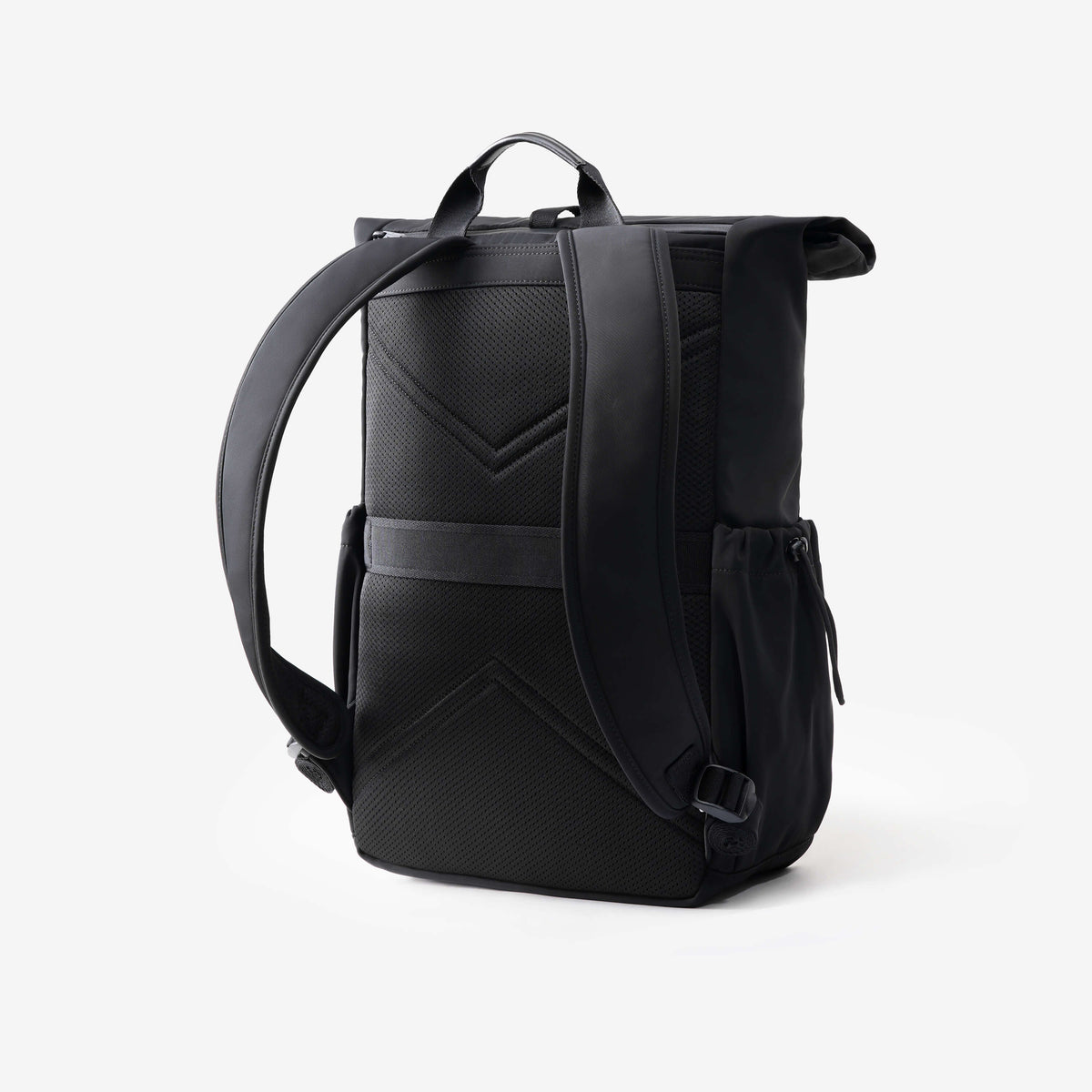 NayoSmart Urban U9 Roll-top Backpack Black rear three-quarter view on white background