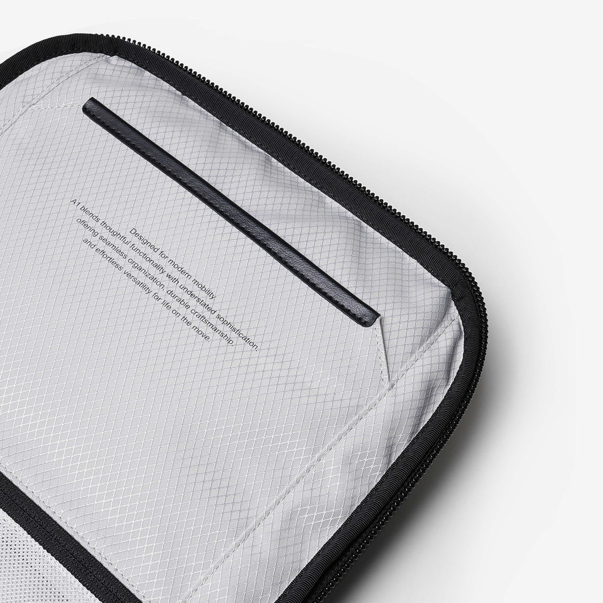 Nayo Smart Almighty A1 business travel backpack close‑up of DuPont antimicrobial lining interior fabric