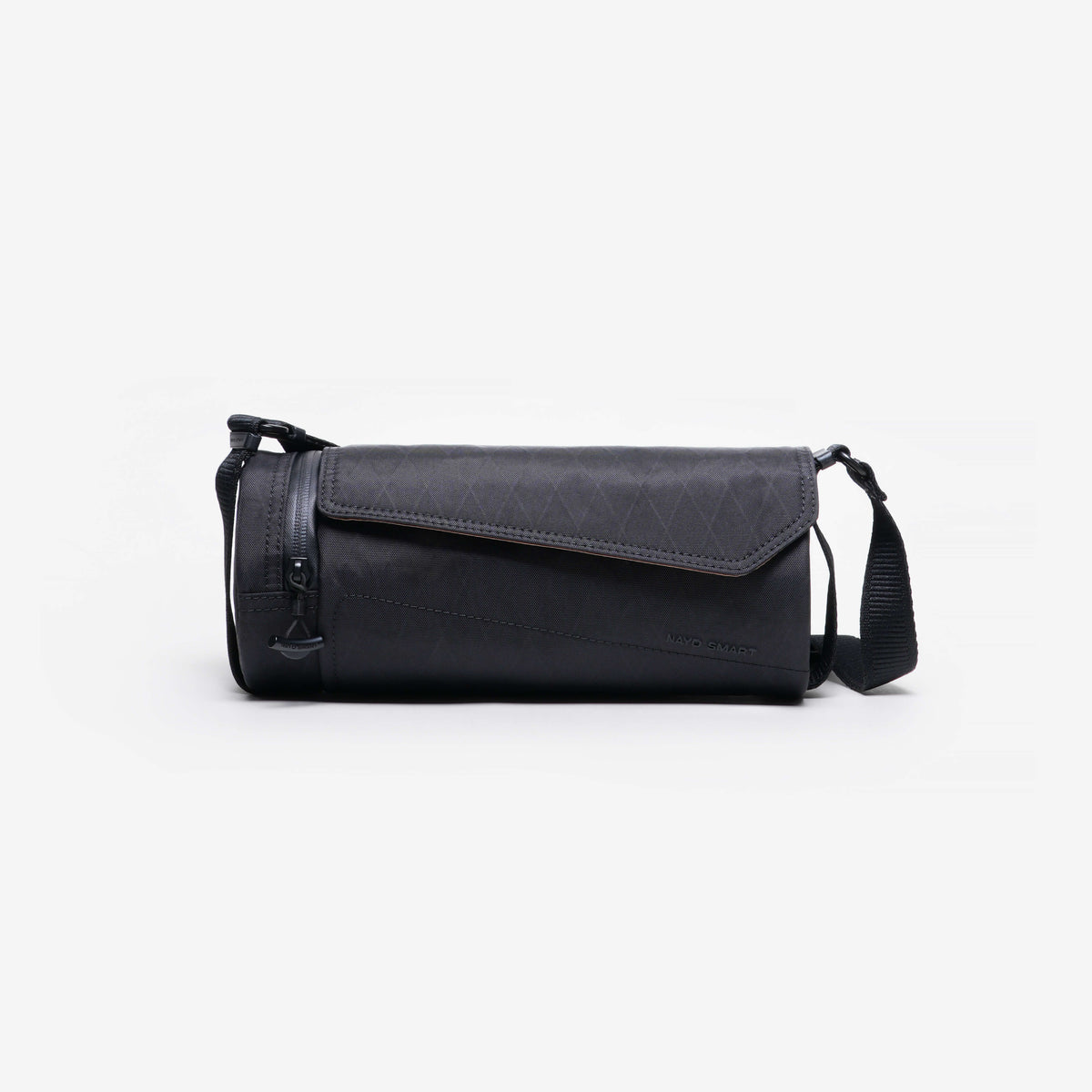 Nayo Smart Urban UL5 Cylinder Sling Bag Black, front flat studio shot, black crossbody bag