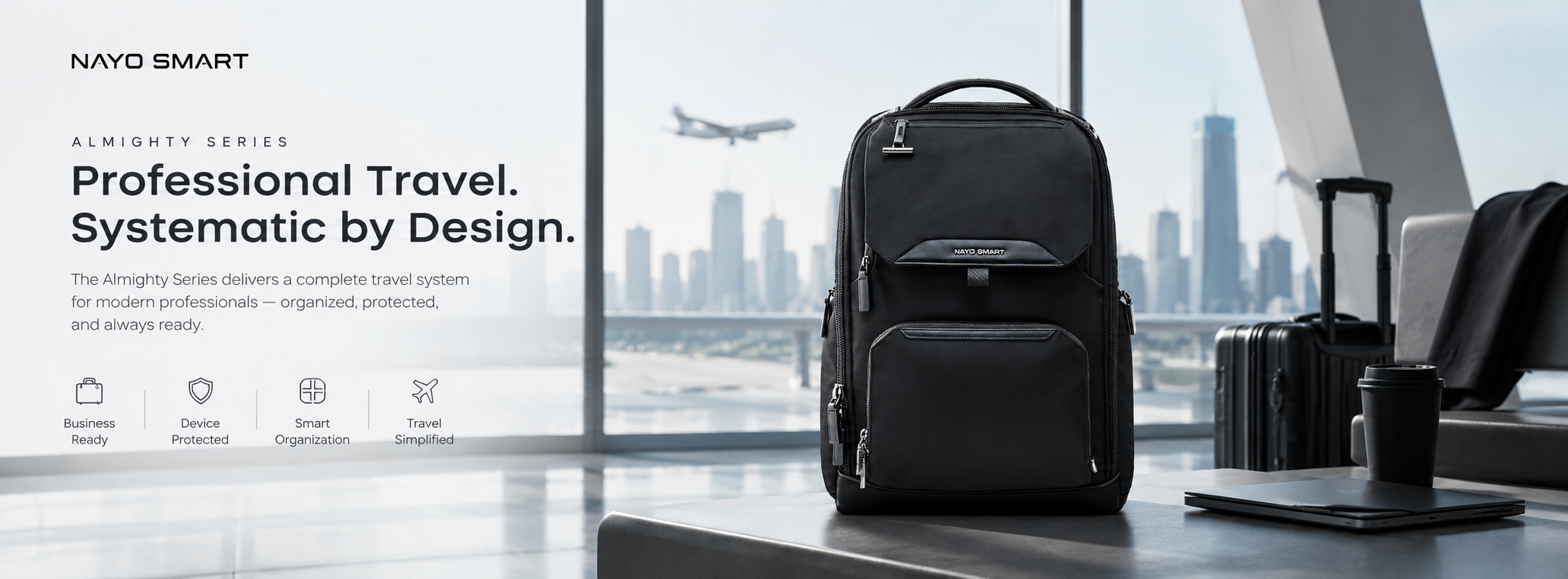 NayoSmart banner for new launch A1 business bag, U8, U9 commuter backpacks and UL5 crossbody bag, modern everyday carry bags