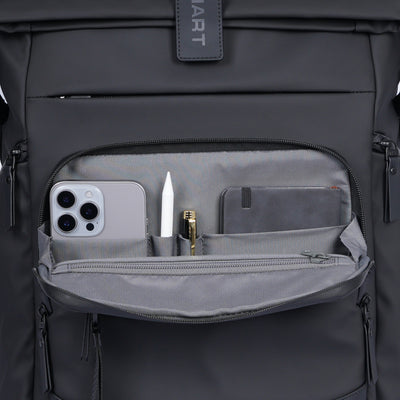 asos smart backpack in faux leather with roll top Arrive Travel Roll-top Backpack Black