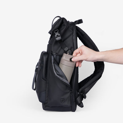 asos smart backpack in faux leather with roll top Arrive Travel Roll-top Backpack Black