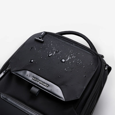 Nayo Smart Almighty A1 black business travel backpack water‑resistant surface with water droplets