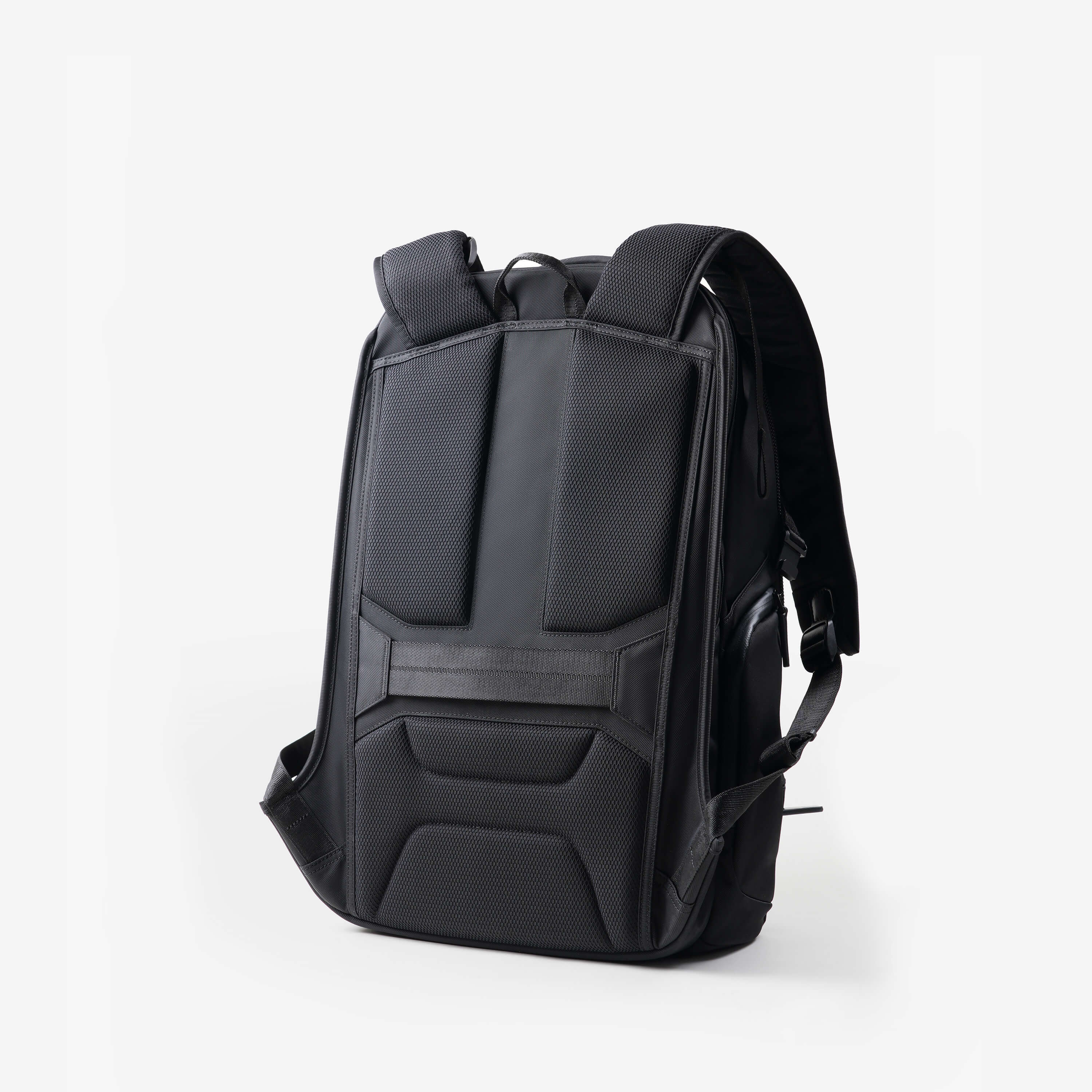 Nayo Smart Almighty A1 business travel backpack rear view, ergonomic padded back panel and shoulder straps