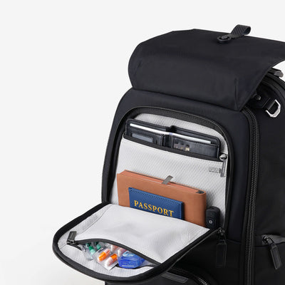 Nayo Smart Almighty A1 backpack side view open quick access pocket for travel essentials