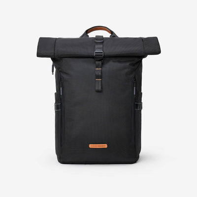 NayoSmart Urban U8 roll‑top backpack black front view studio shot modern commuter laptop bag