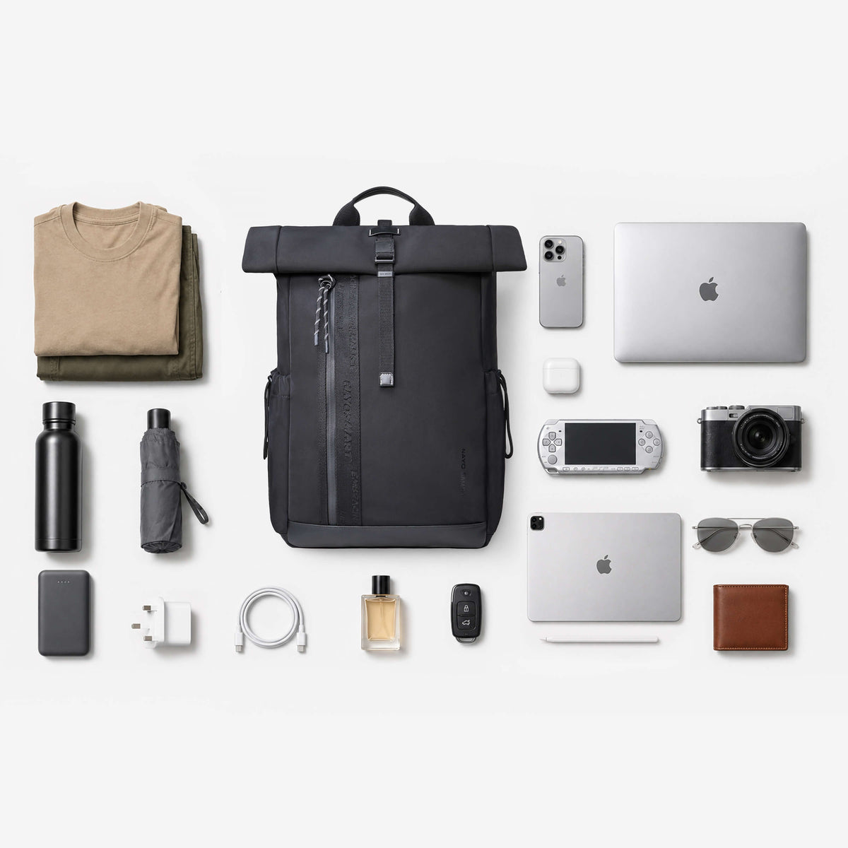 NayoSmart Urban U9 Roll-top Backpack with organized storage for everyday essentials and devices