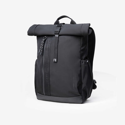 NayoSmart Urban U9 Roll-top Backpack Black in front three-quarter view on white background