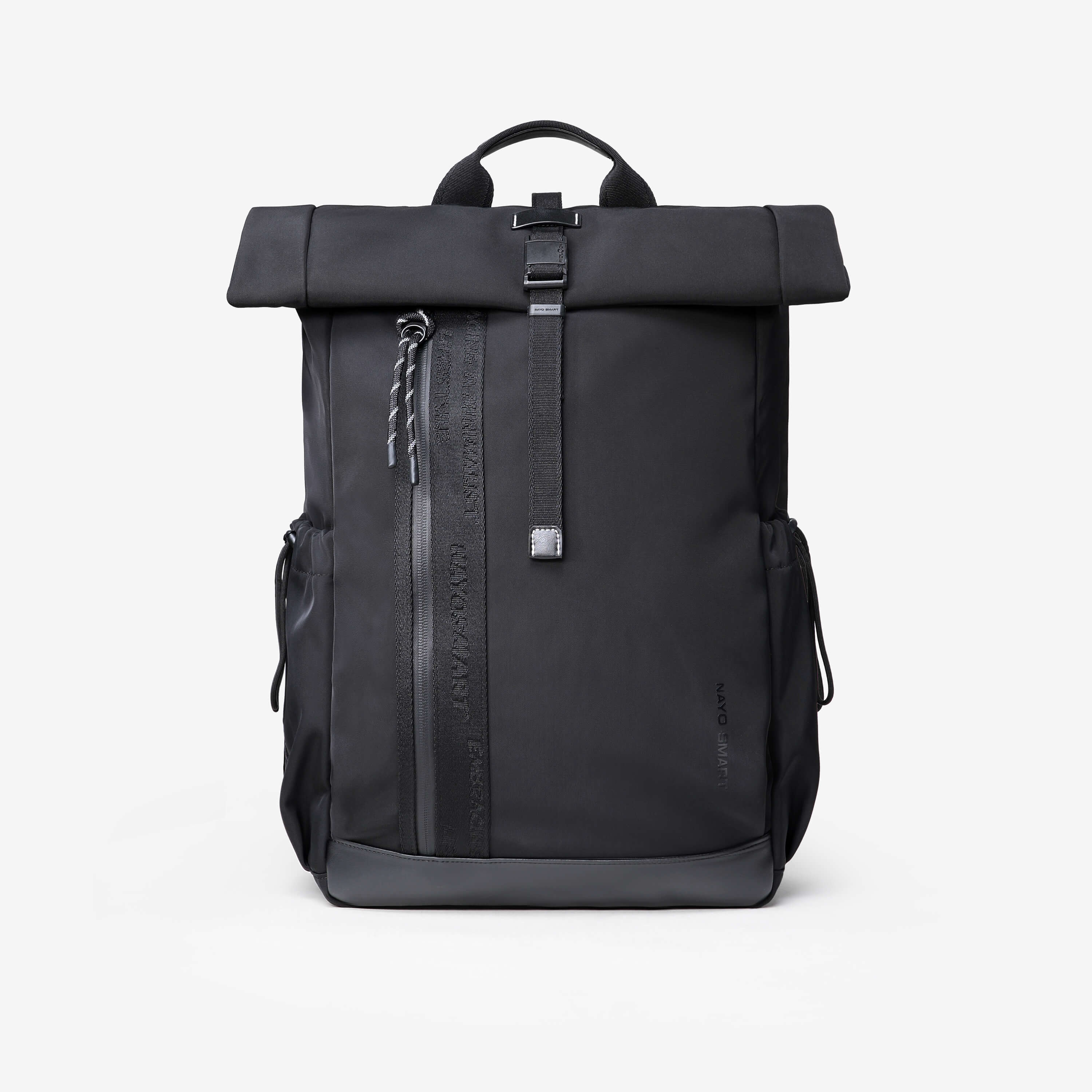NayoSmart Urban U9 Roll-top Backpack Black front view on white background