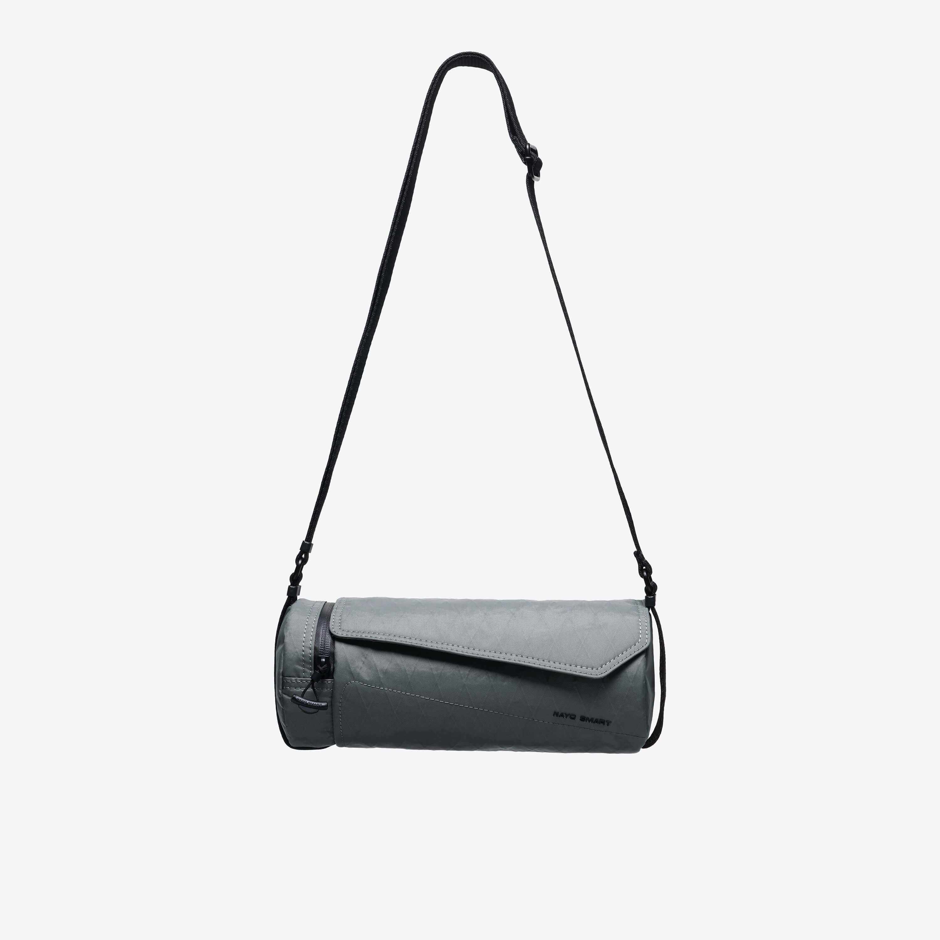 Nayo Smart Urban UL5 Cylinder Sling Bag Graphite, full product view with adjustable shoulder strap
