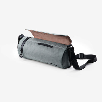 Nayo Smart Urban UL5 Cylindrical Sling Bag (Graphite Grey) — Showcase of the magnetic flap and magnetic strip opening design.