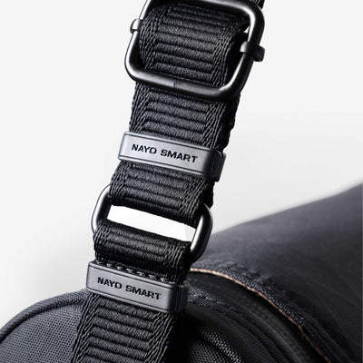 Nayo Smart Urban UL5 Cylinder Sling Bag Black adjustable strap buckle close‑up