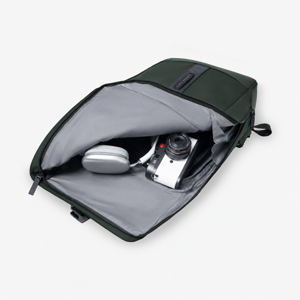 Herman Pro in Ash Green: Main compartment packed with essentials