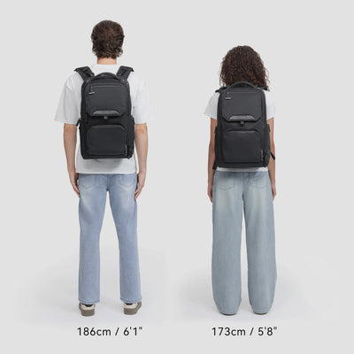 Almighty A1 Business Travel Backpack - Animated images of male and female models wearing the backpack